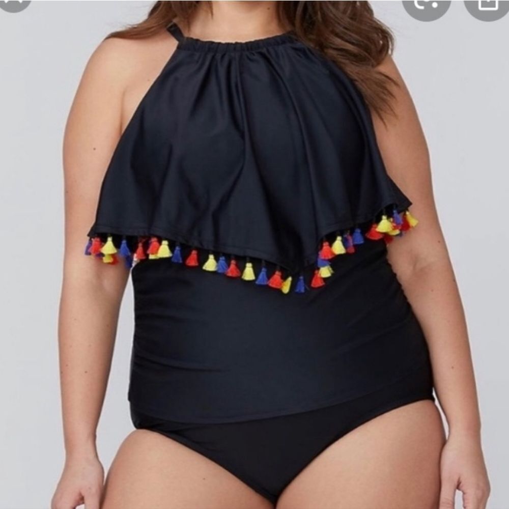 SWIM by Cacique No Wire Tassel Flounce Tankini Top